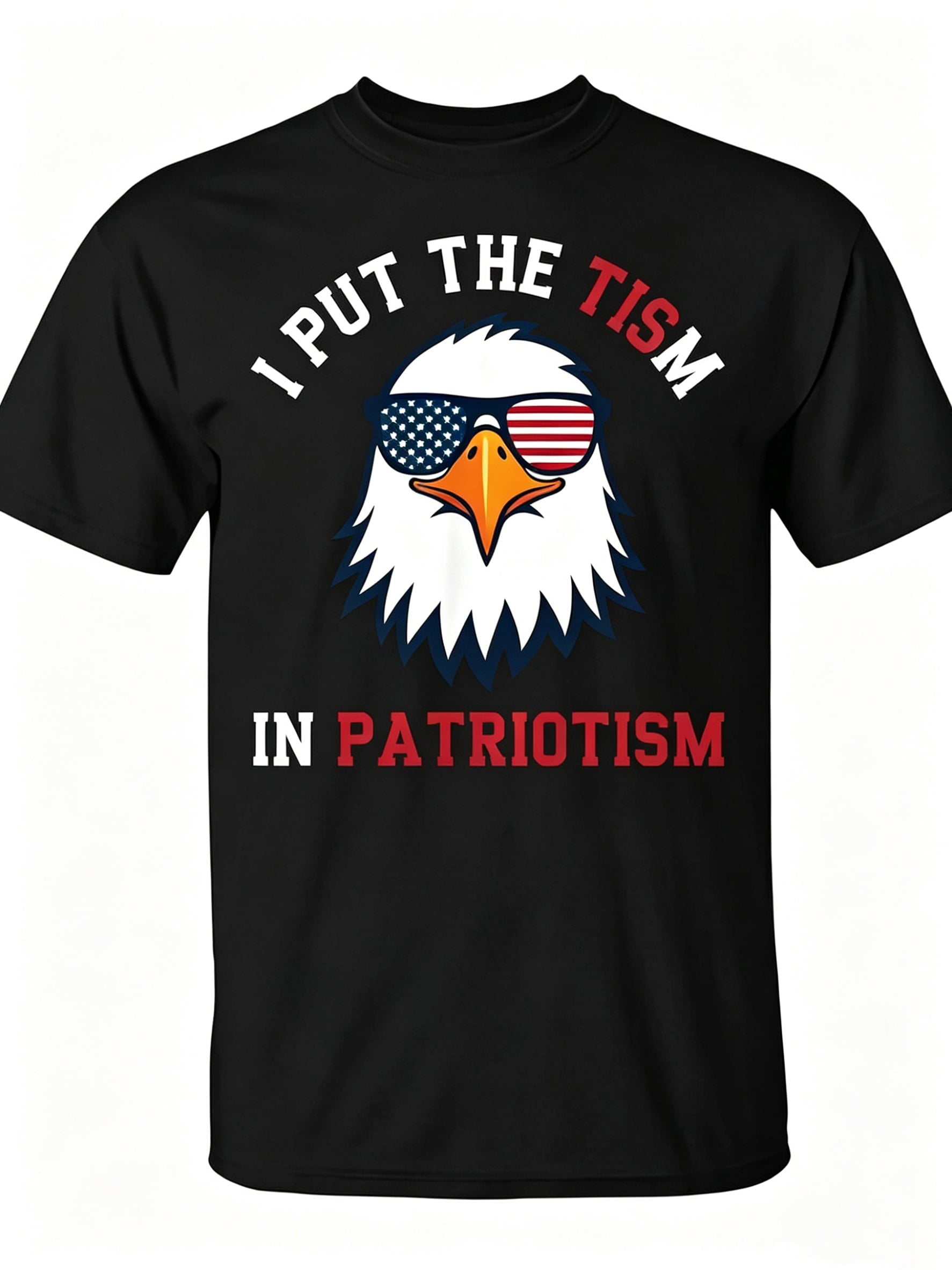Put The Tism In Patriotism Athletic Eagle T-Shirt Unisex for Daily Wear Funny Christmas Novelty Men's T-Shirt
