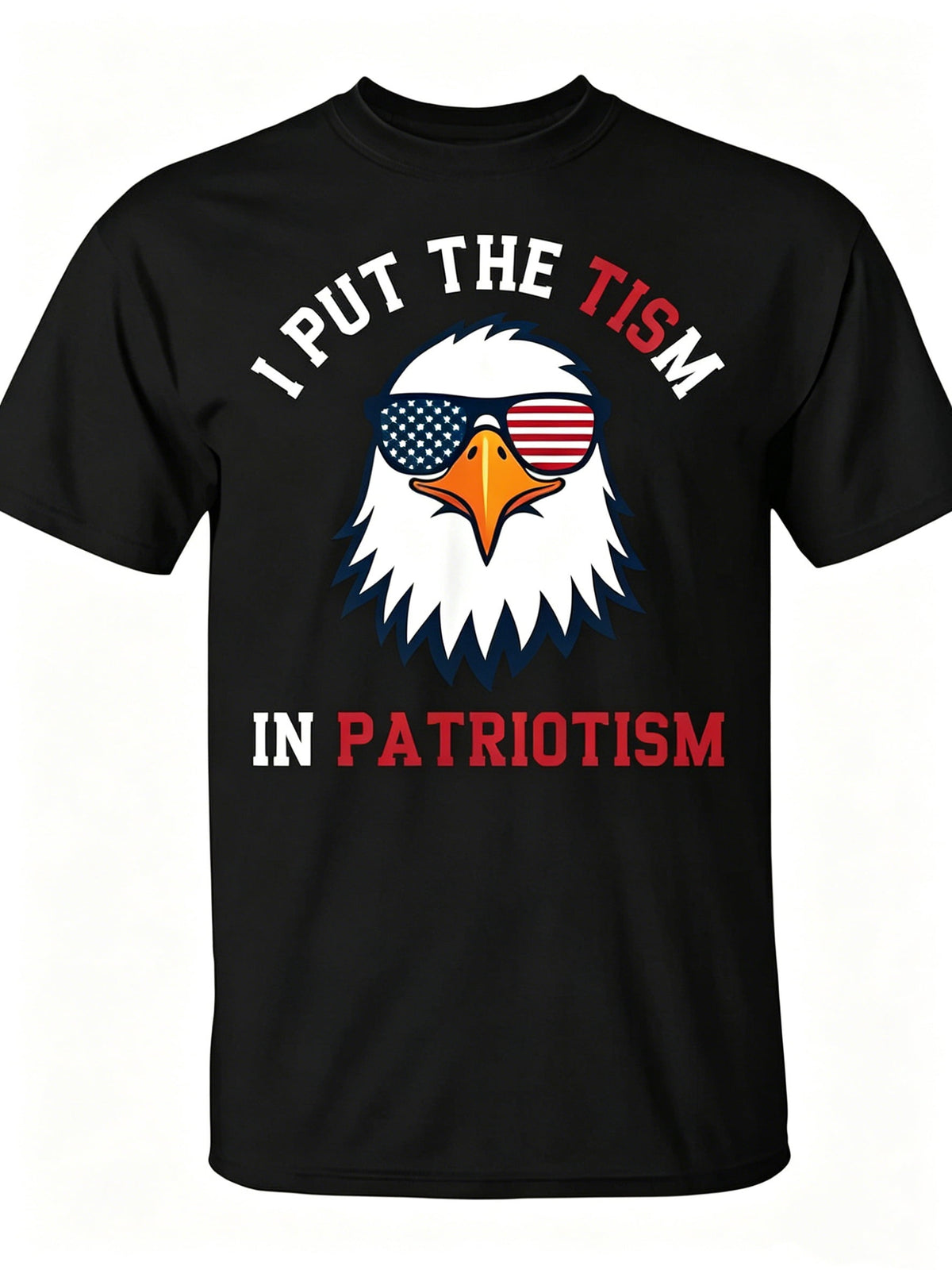 Put The Tism In Patriotism Athletic Eagle T-Shirt Unisex for Daily Wear Funny Christmas Novelty Men's T-Shirt