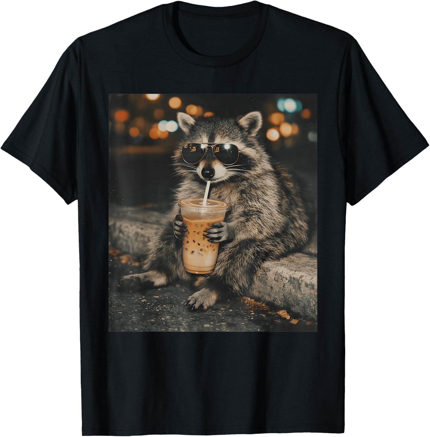 Raccoon Drinking Iced Coffee Funny Humor Meme Unisex T-Shirt