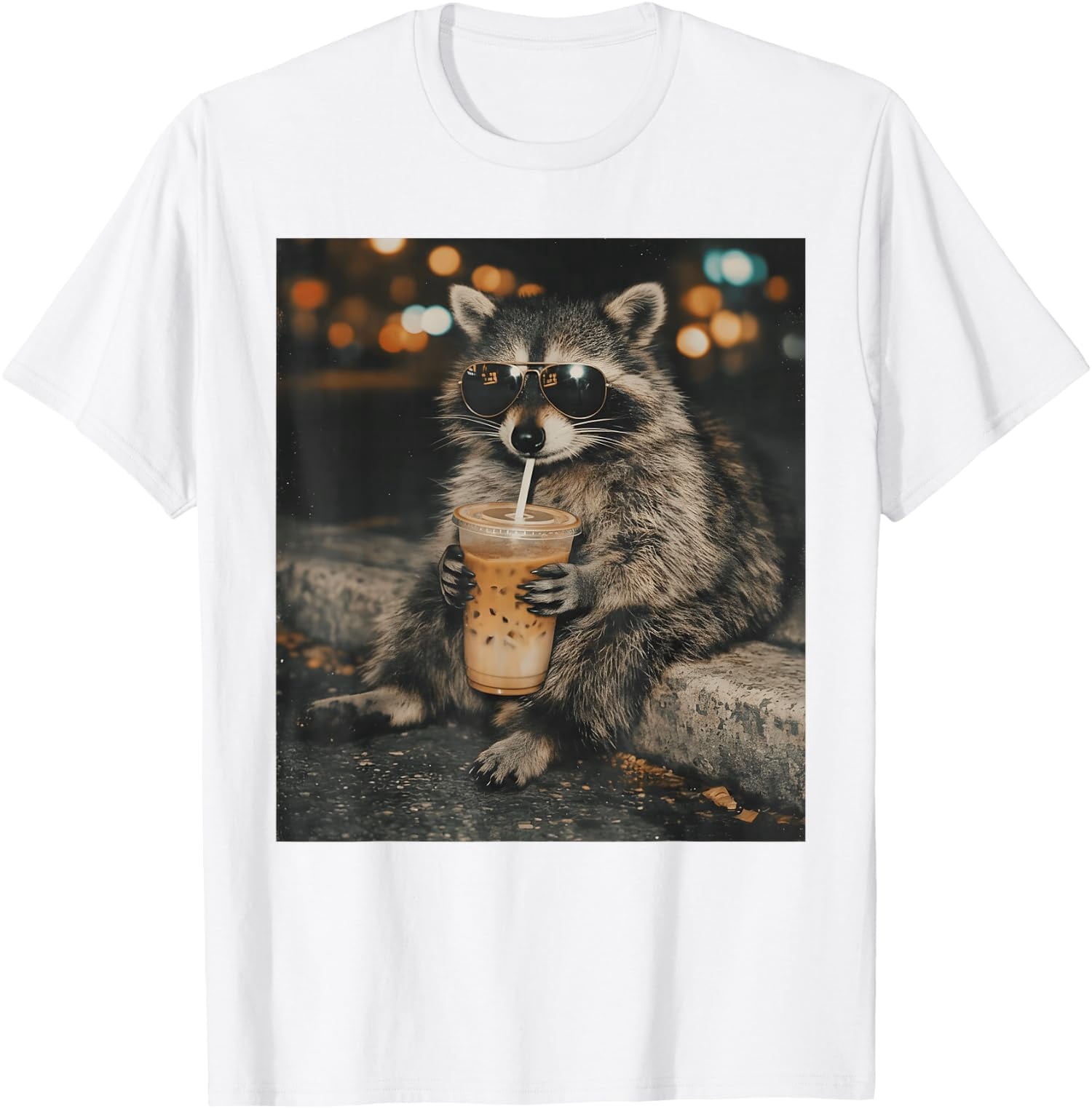 Raccoon Drinking Iced Coffee Funny Humor Meme Unisex T-Shirt