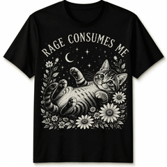 Rage Consumes Me Cat Tabby Animals Mens T-Shirt Womens Graphic Tee Floral Art-100% Cotton