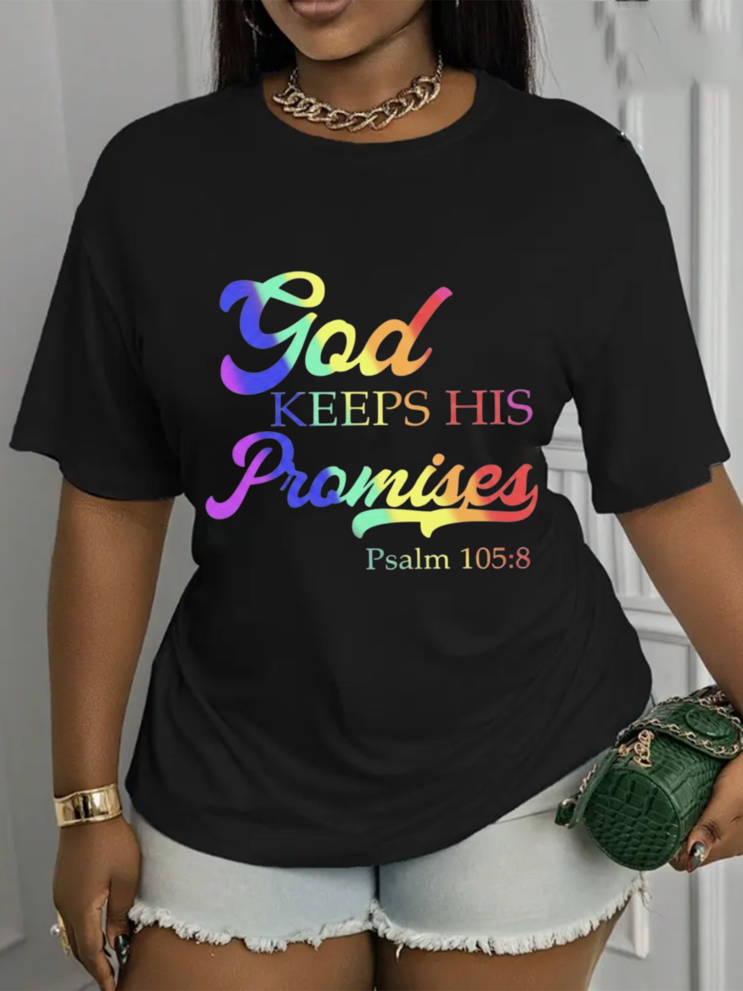 Rainbow Gradient God Keeps His Promises Psalm 1058 Christian T-Shirt Women, Colorful Faith Religious Casual Short Sleeve Bible Verse Tee