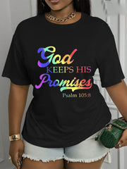 Rainbow Gradient God Keeps His Promises Psalm 1058 Christian T-Shirt Women, Colorful Faith Religious Casual Short Sleeve Bible Verse Tee