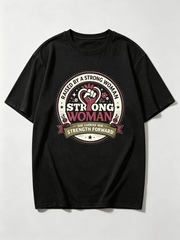 Raised By A Strong Woman She Carries Her Strength Forward Fist Rose Circle Graphic Women T-Shirt