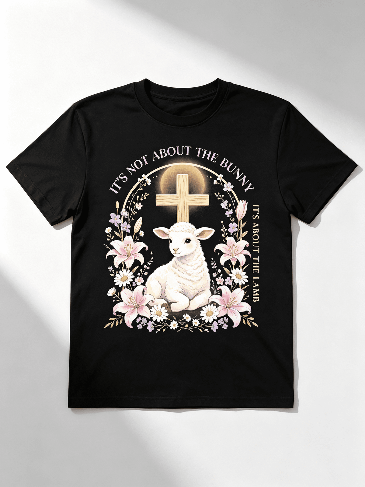 Religious Easter Lamb Cross Lily Flower Faith Unisex Graphic Tee