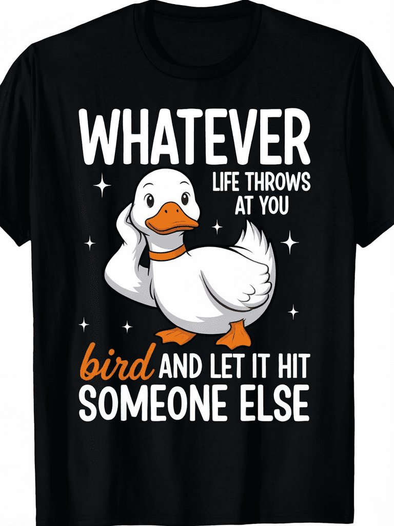 Retro Funny Duck Graphic T-Shirt, Let Life's Challenges Be Taken By Someone Else Humor Slogan Print, Round Neck Machine Washable All Season Casual Tops For Party Beach Sports Outdoor