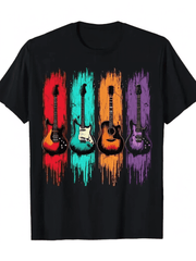 Retro Music Tee - 100% Cotton T-Shirt with Vintage Guitar & Graphics