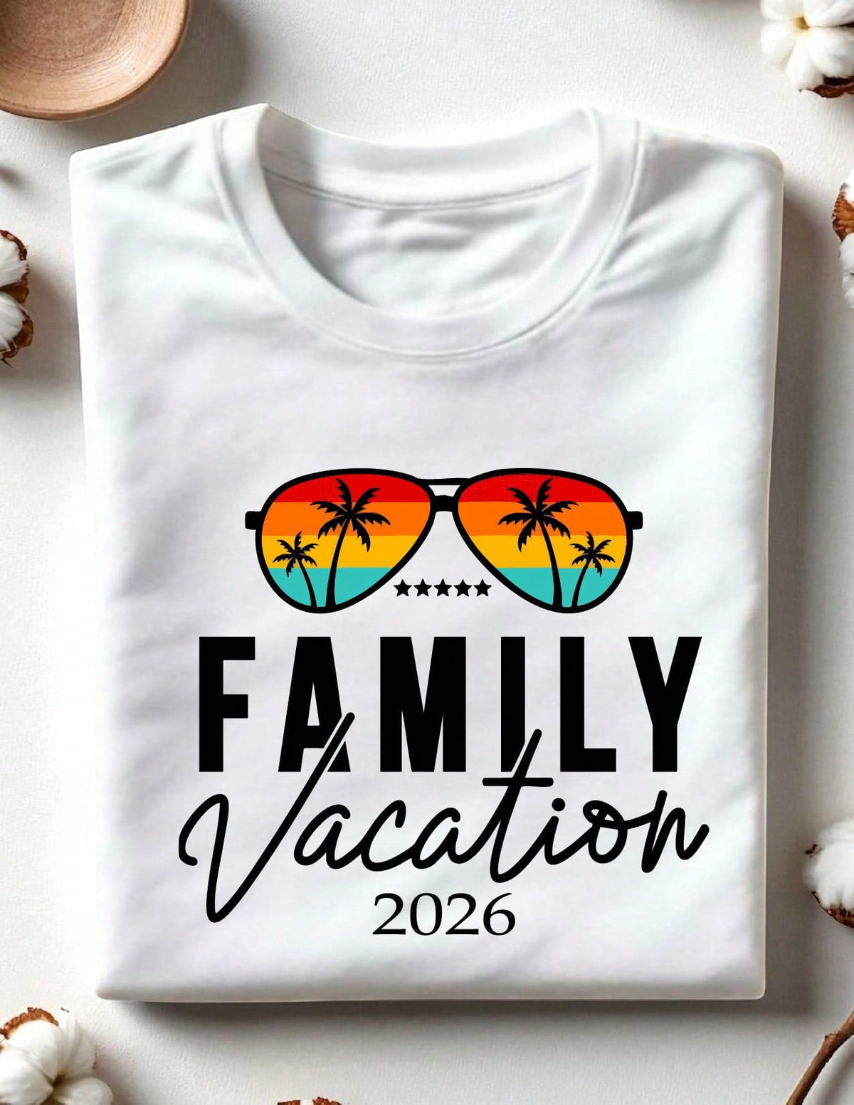 Retro Sunglasses Palm Tree Family Vacation 2026 Graphic T-Shirt