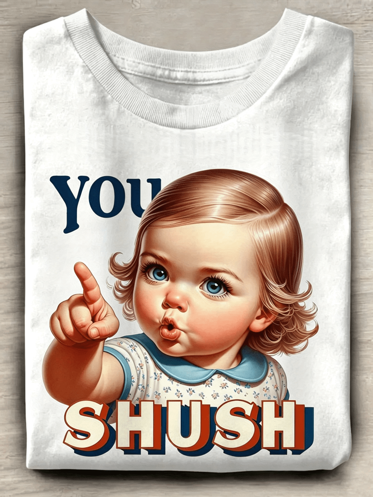 Retro Vintage Cartoon Baby Graphic T-Shirt You Shush Funny Sassy Women’s Casual Short Sleeve Tee