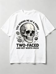 Retro Vintage Penny Coin Cracked Skull Pastel Punk Thorn Dark Humor Sarcastic Novelty Tee
