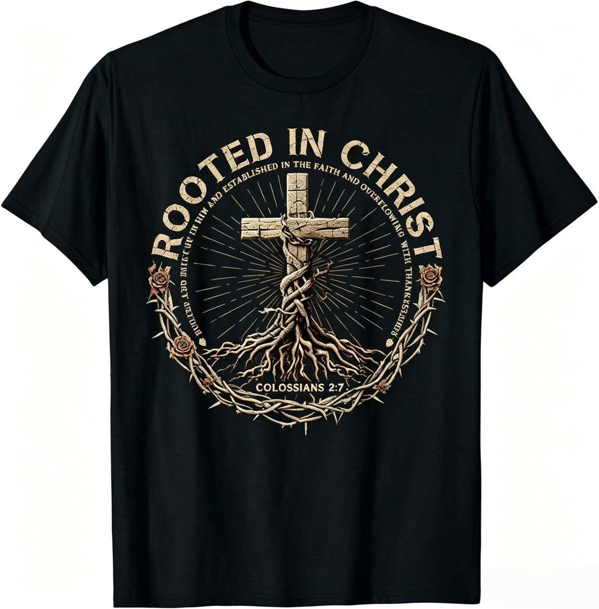Rooted In Christ Shirt, Jesus Shirts Christian Cross T-Shirt