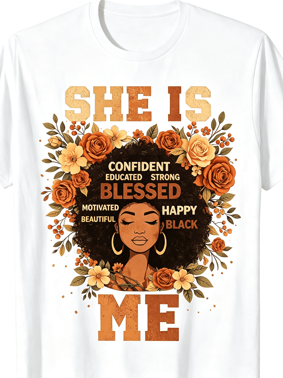 She Is Confident Blessed Black Me Floral Empowerment Women's T-Shirt