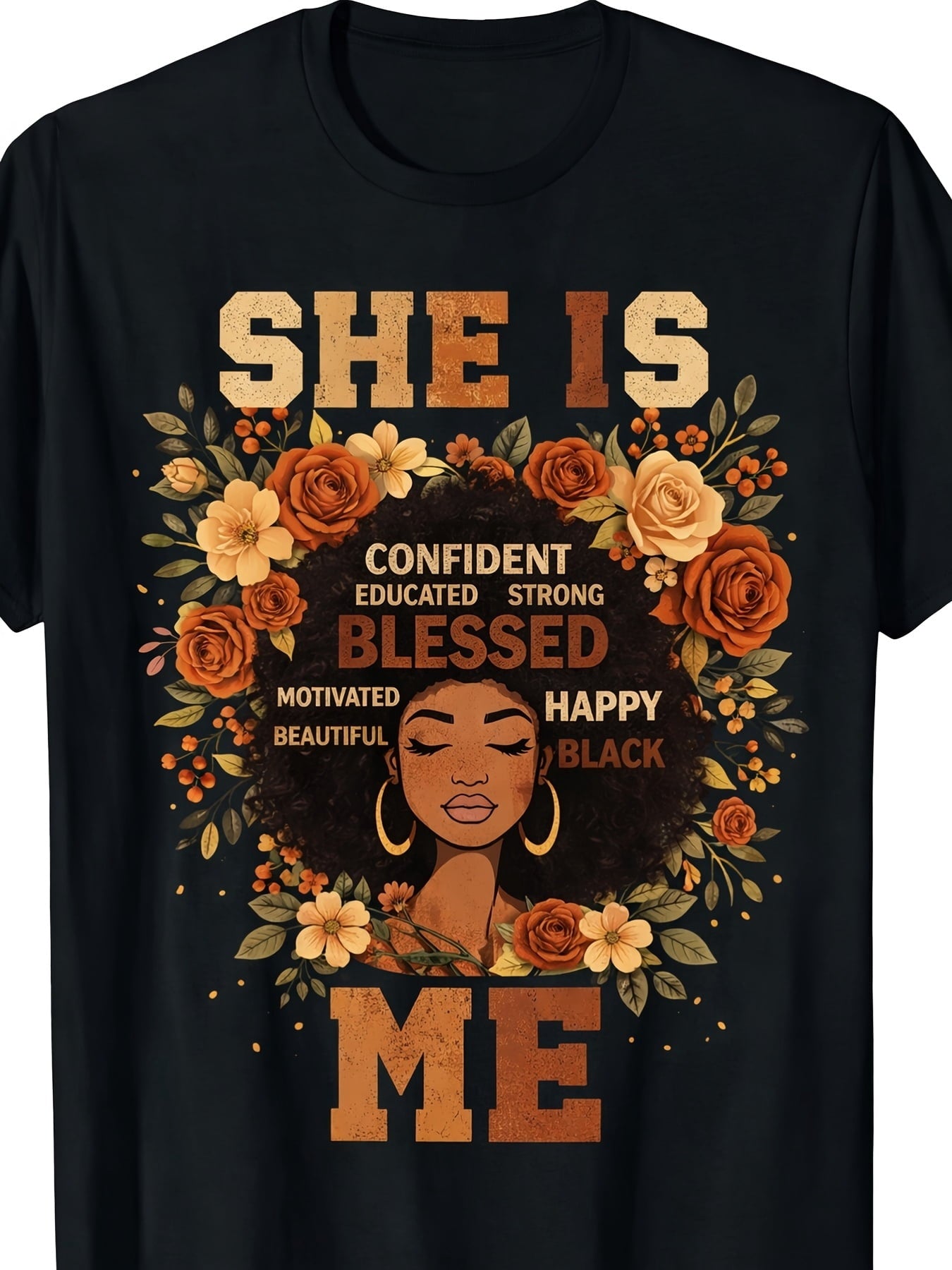 She Is Confident Blessed Black Me Floral Empowerment Women's T-Shirt
