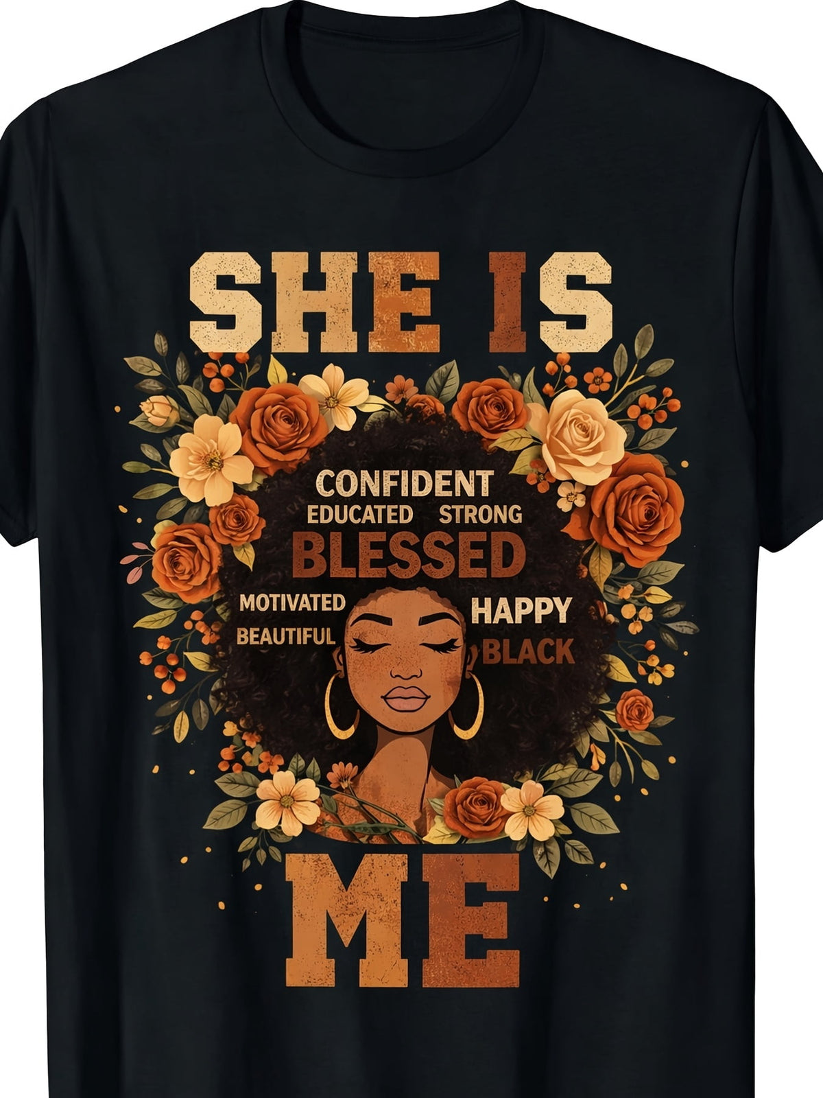 She Is Confident Blessed Black Me Floral Empowerment Women's T-Shirt