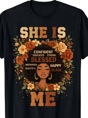 She Is Confident Blessed Black Me Floral Empowerment Women's T-Shirt