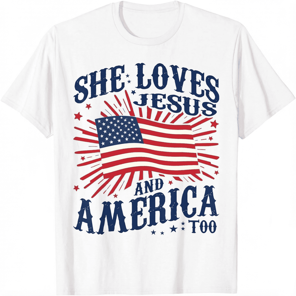 She Loves Jesus And America Too Flag Christian 4th Unisex T-Shirt