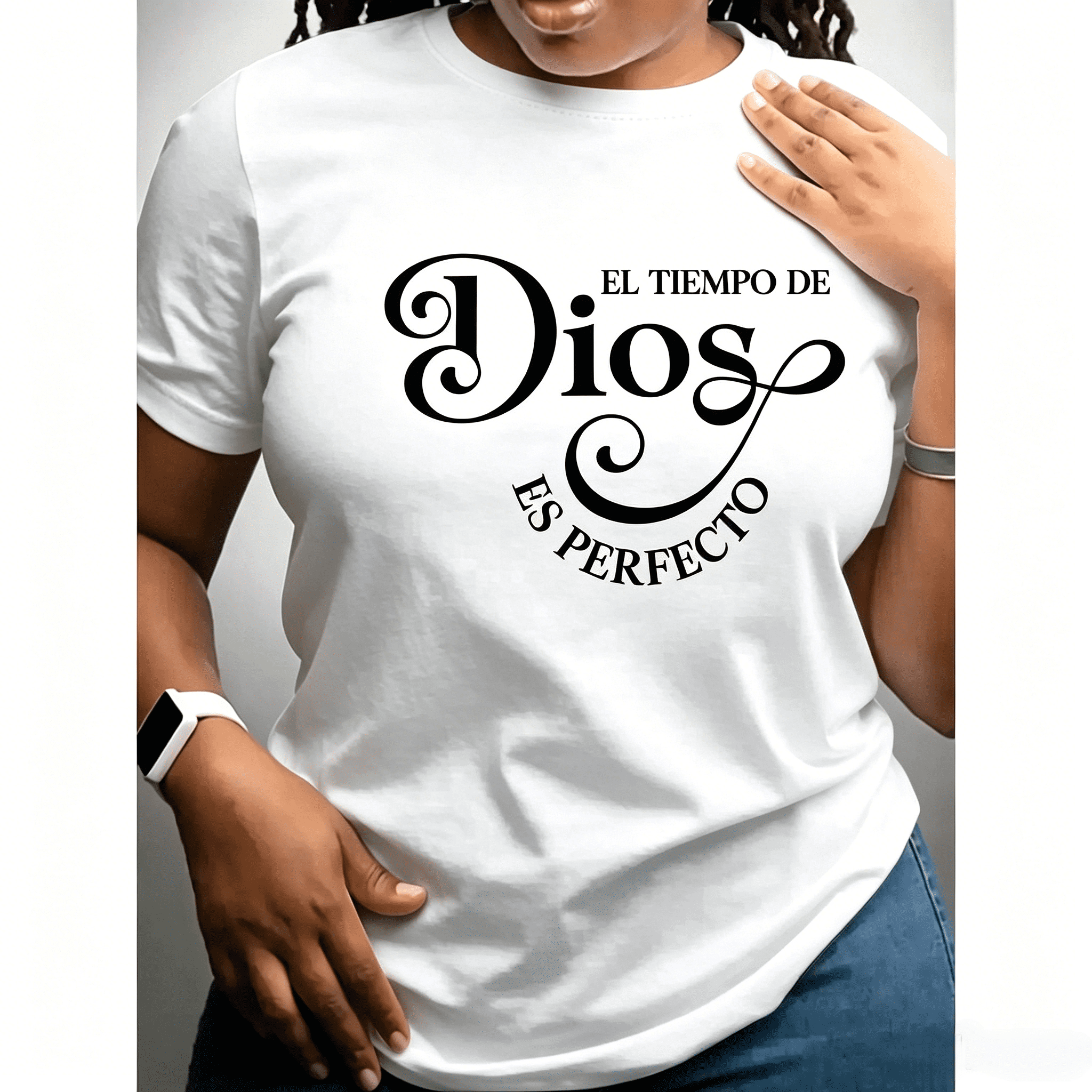 Stylish Comfortable Women's Short Sleeve T-Shirt Featuring "El Tiempo De Dios Es Perfecto" Print for Spring and Summer