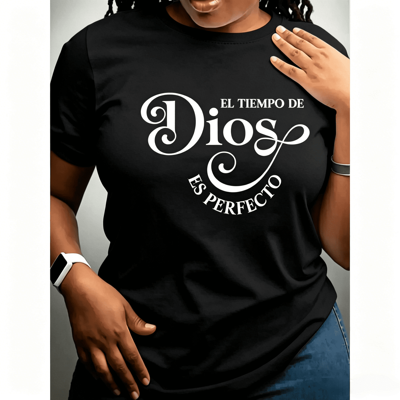 Stylish Comfortable Women's Short Sleeve T-Shirt Featuring "El Tiempo De Dios Es Perfecto" Print for Spring and Summer