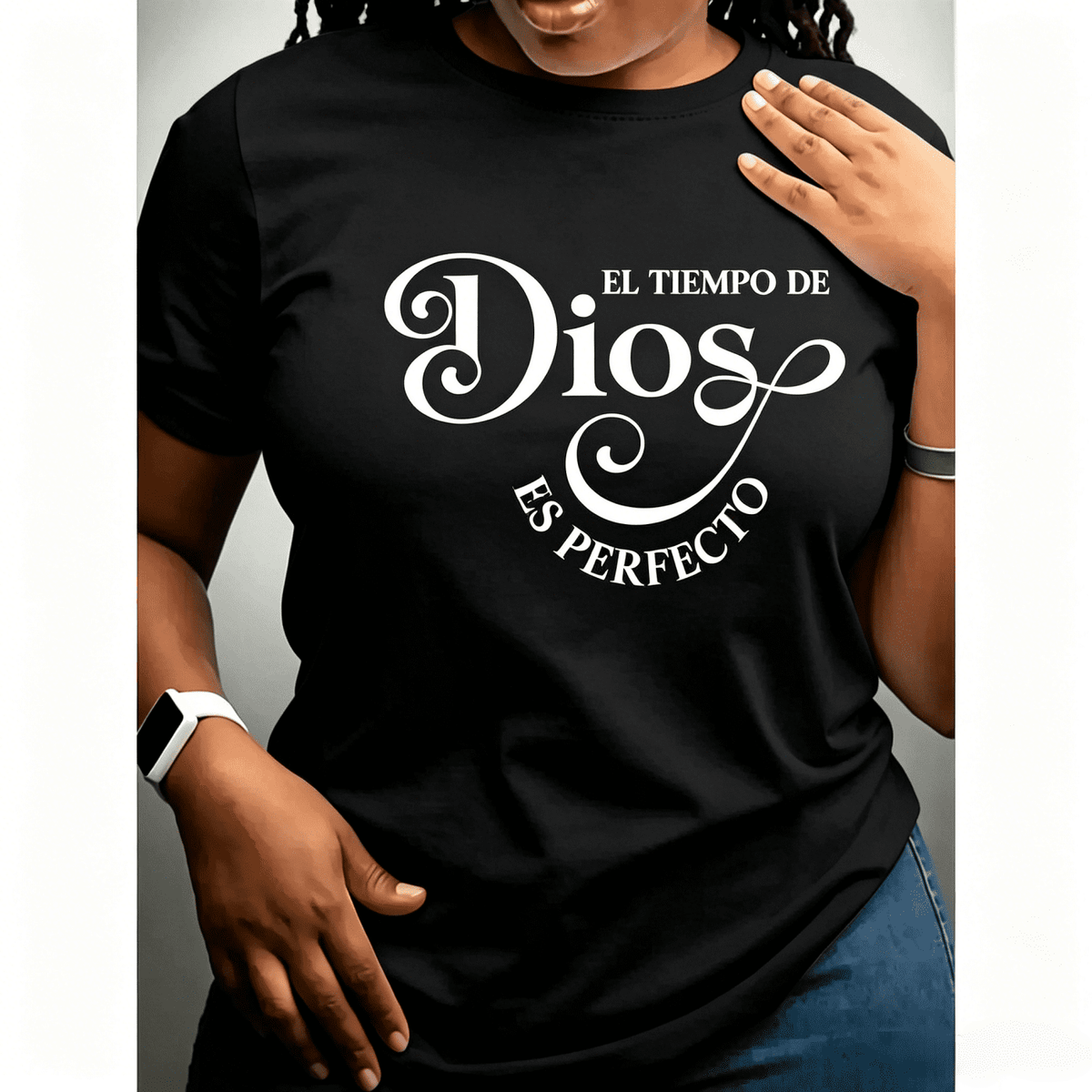 Stylish Comfortable Women's Short Sleeve T-Shirt Featuring "El Tiempo De Dios Es Perfecto" Print for Spring and Summer
