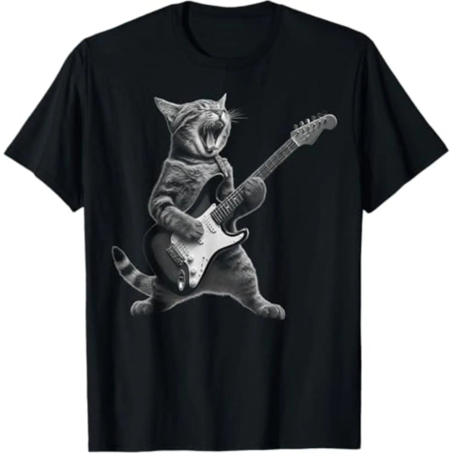 Summer t Shirts Cat Playing Guitar Rock Star Rock and Roll For Men Women T-Shirt