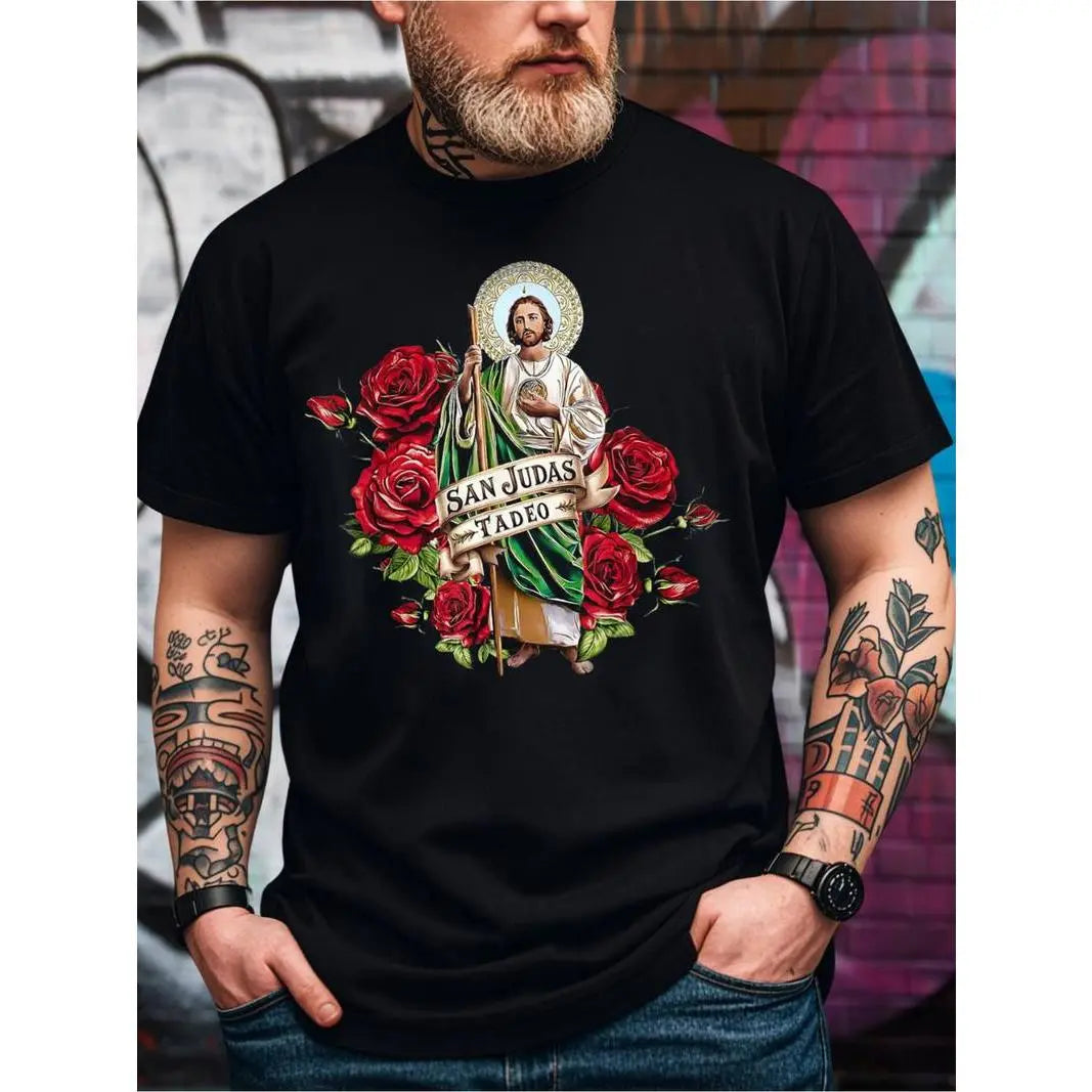 Summer t Shirts Men'S San Judas Tadeo Graphic T-Shirt, 100% Cotton Fabric