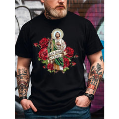 Summer t Shirts Men'S San Judas Tadeo Graphic T-Shirt, 100% Cotton Fabric