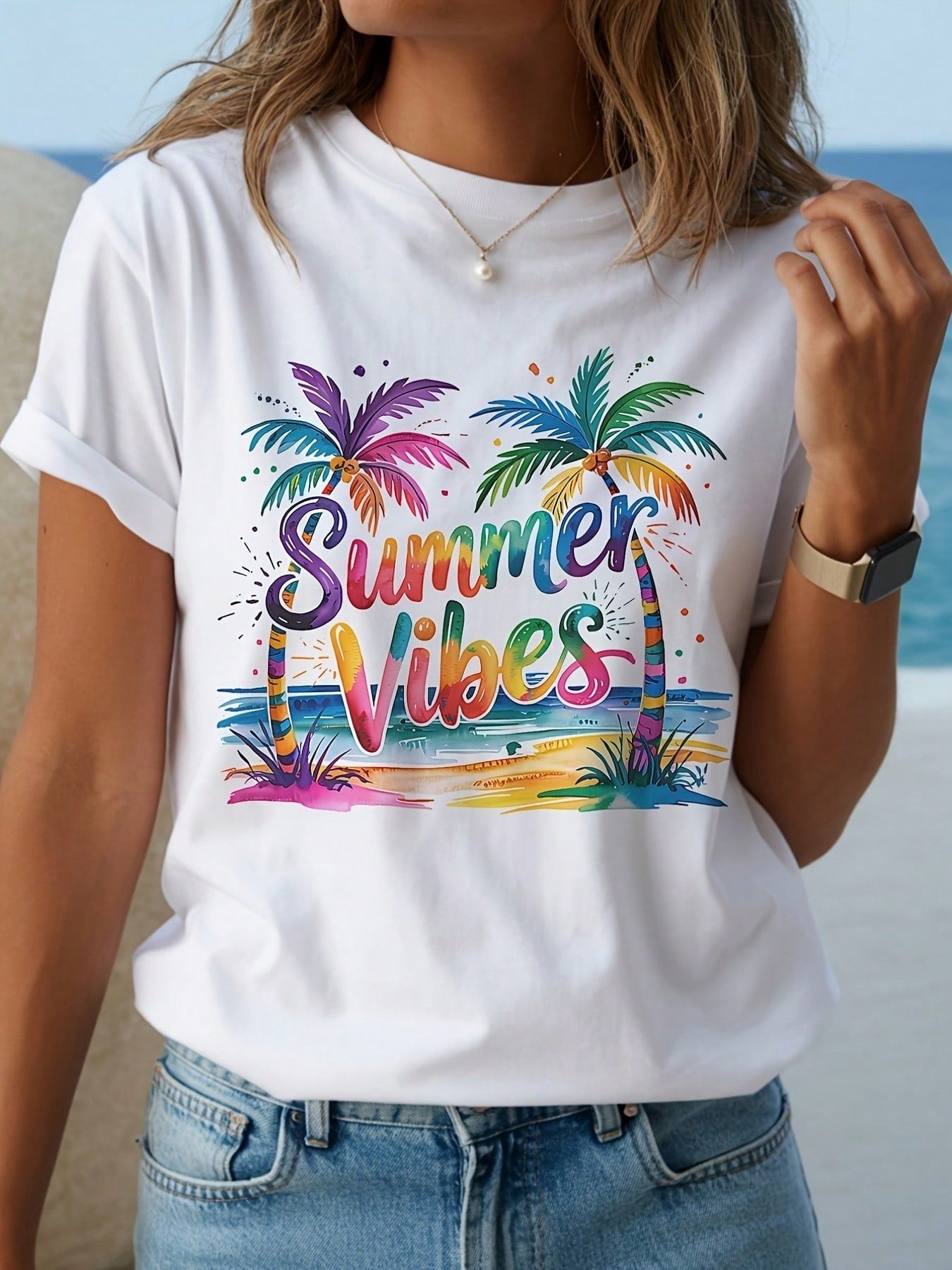 T-Shirt Featuring A Y2K Tropical Palm Tree Design And A Summery Vibe - A Lightweight Round Neck Short Sleeve Beach Shirt