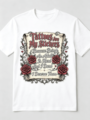 Tattoos Are My Stickers Because Being An Adult Is Hard Vintage Scroll Rose Dagger Traditional Tattoo Graphic Unisex T-Shirt