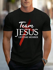 Team Jesus Graphic Print T-Shirt For Men Casual Short Sleeve Tee 1 Pcs 100% Cotton - Comfortable Crew Neck, Soft Adorable Tees Tops