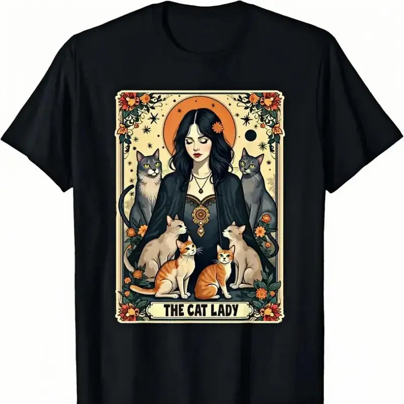 The Cat Lady Tarot Card Shirt Women Witchy Gothic Cat Mom T-Shirt Novelty Graphic T Shirt funny tshirt