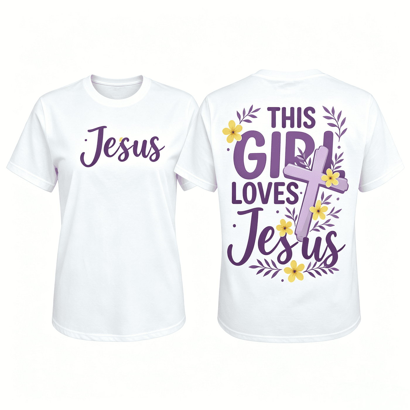 This Girl Loves Jesus Christian Cross Flower Design Women's T-Shirt White Casual Top Faith Inspired Graphic Tee