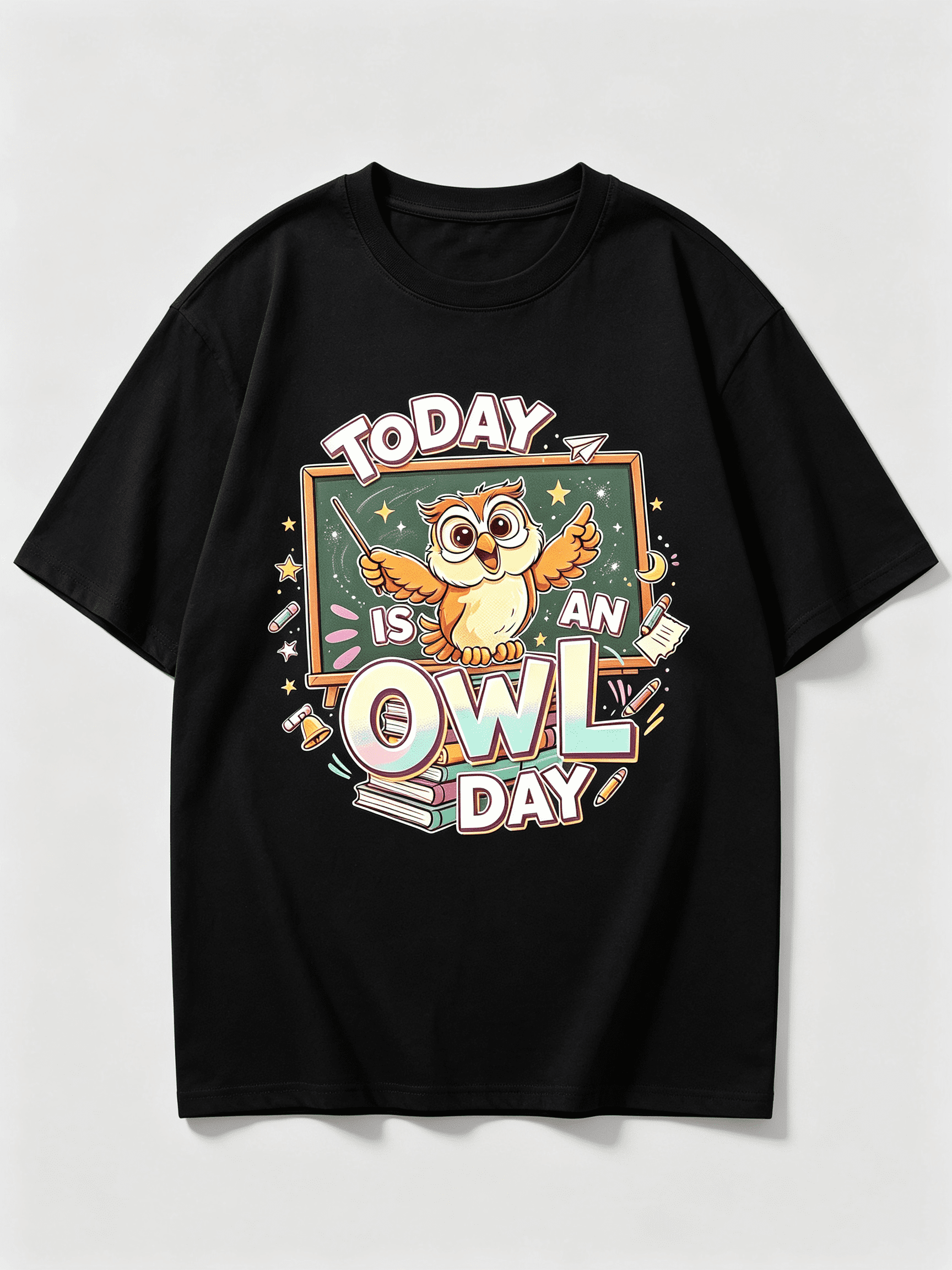 Today Is An Owl Day Cute Teacher Owl Chalkboard Book Pencil School Graphic Unisex T-Shirt