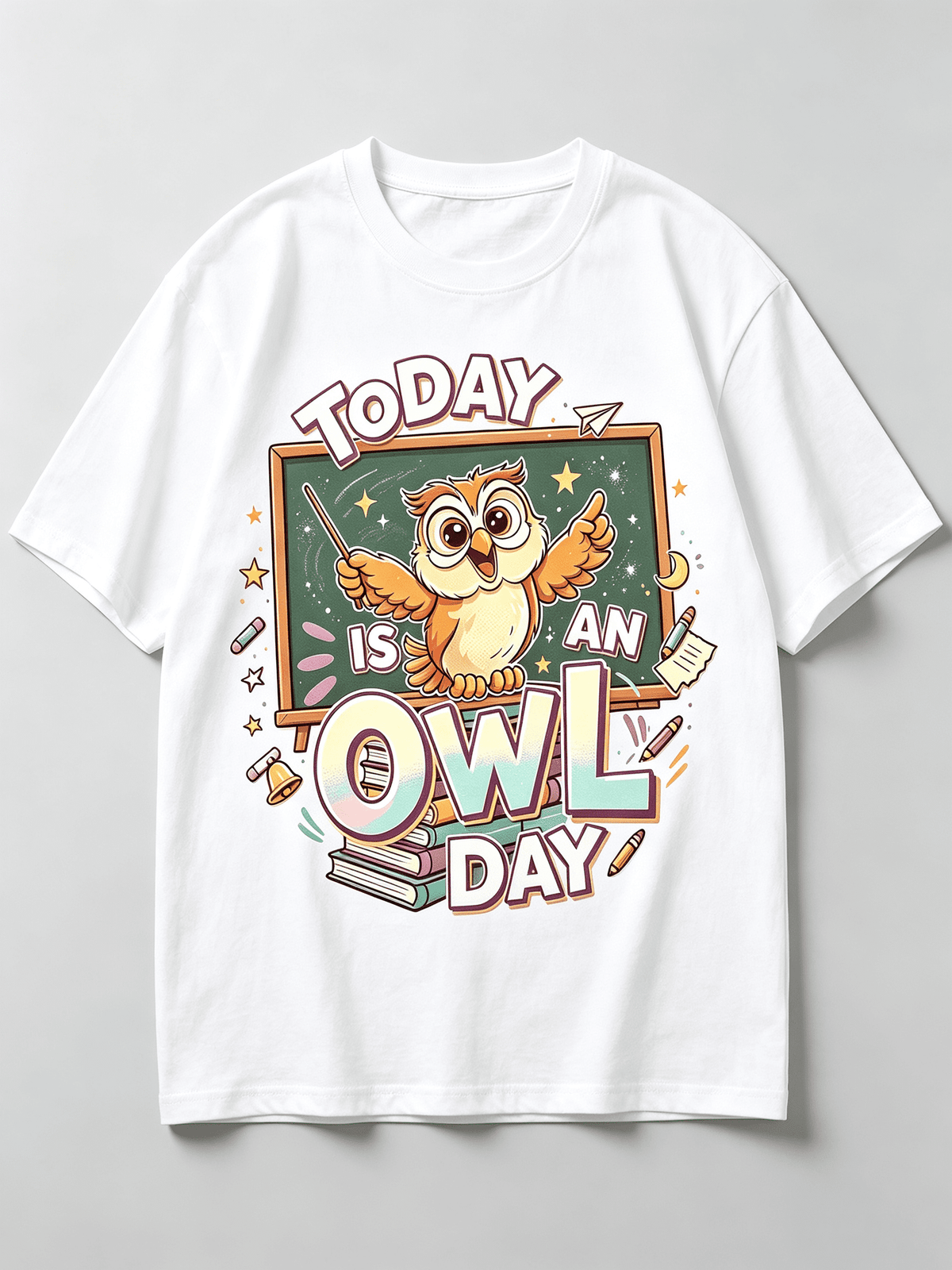 Today Is An Owl Day Cute Teacher Owl Chalkboard Book Pencil School Graphic Unisex T-Shirt
