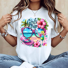 Tropical Sunglasses Flip Flops And Cocktail Print Neck T Shirt
