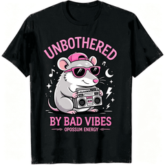 Unbothered By Bad Vibes Opossum Energy Cool Opossum Pink Cap Sunglasses Boombox Star Moon Graphic Unisex T-Shirt
