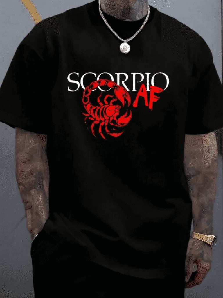 Unisex 100% Cotton Scorpio AF Zodiac Astrology Graphic T-Shirt, Minimalist Star Sign Round Neck Short Sleeve Casual Fashion Tops For Women Men