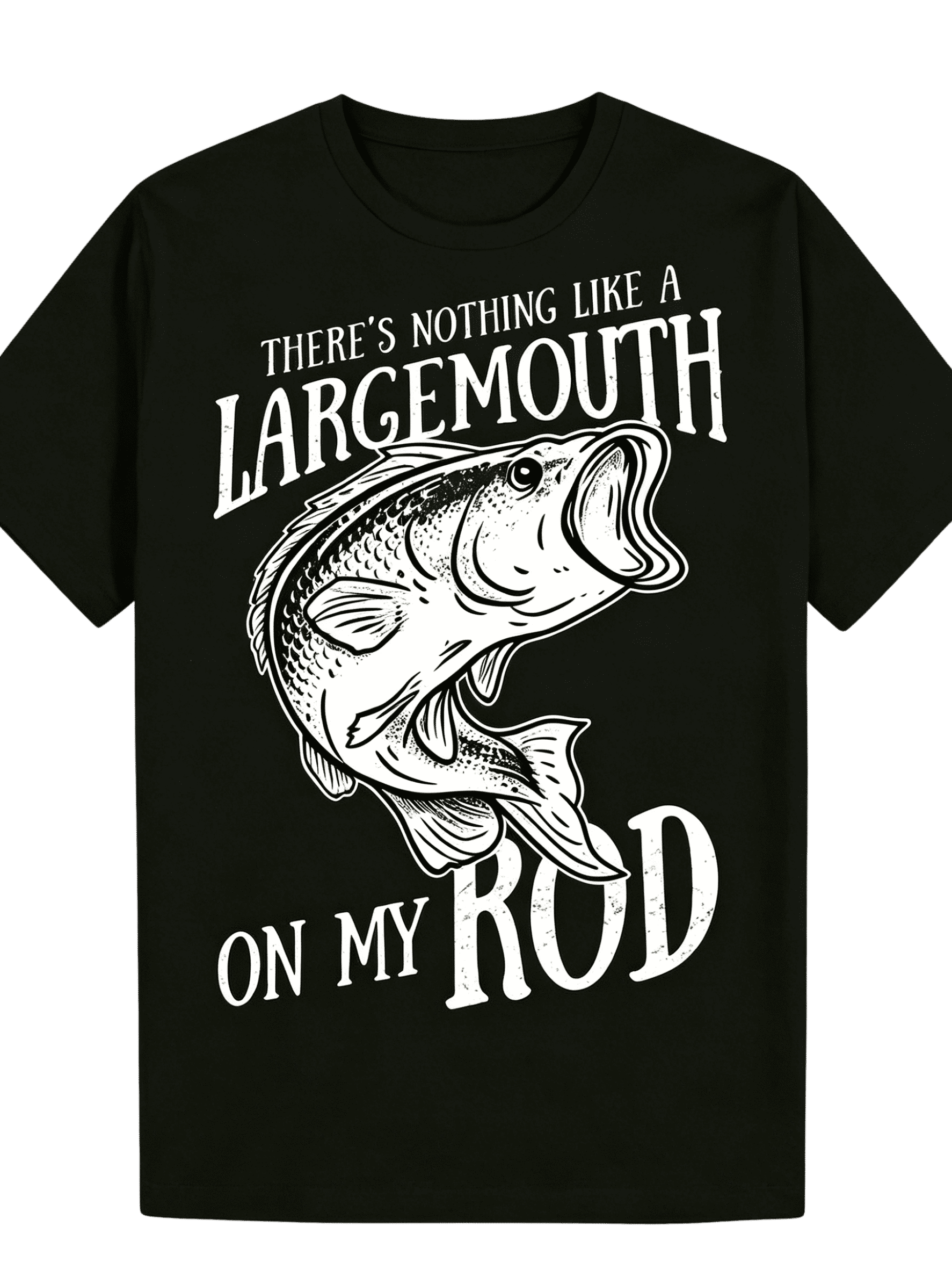 Unisex Black Crew Neck Short Sleeve 180G Cotton T-Shirt, Retro Line Art Largemouth Bass Fish "There's Nothing Like A Largemouth On My Rod" Fishing Graphic Tee, Lightweight Breathable All Season Casua