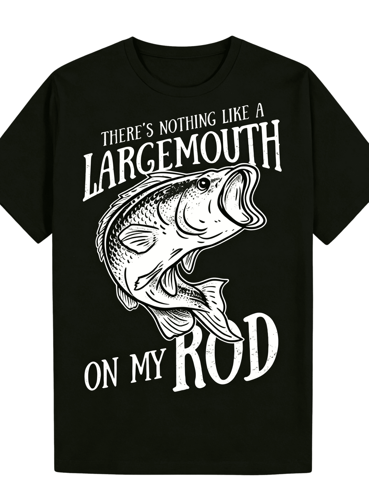 Unisex Black Crew Neck Short Sleeve 180G Cotton T-Shirt, Retro Line Art Largemouth Bass Fish "There's Nothing Like A Largemouth On My Rod" Fishing Graphic Tee, Lightweight Breathable All Season Casua