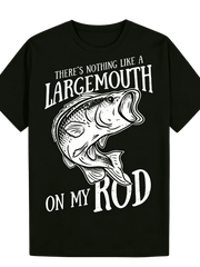 Unisex Black Crew Neck Short Sleeve 180G Cotton T-Shirt, Retro Line Art Largemouth Bass Fish "There's Nothing Like A Largemouth On My Rod" Fishing Graphic Tee, Lightweight Breathable All Season Casua