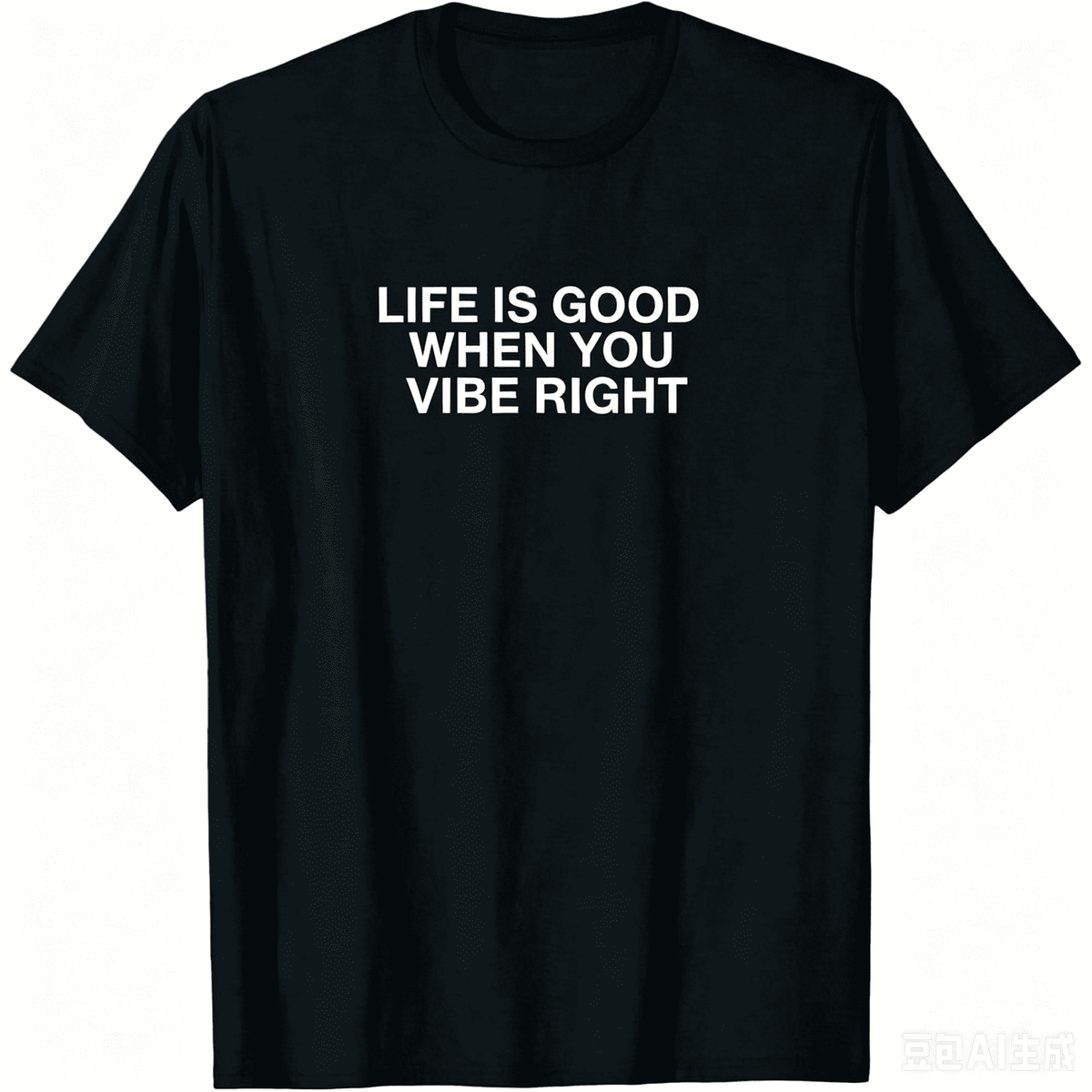 Unisex Black Crew Neck Short Sleeve T-Shirt, Bold Minimal "Life Is Good When You Vibe Right" Positive Print Tee, Soft Cotton Casual Spring Summer Daily Wear