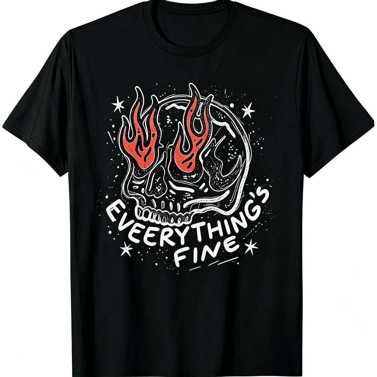 Unisex Everything's Fine Skull Flame Retro Graphic T-Shirt