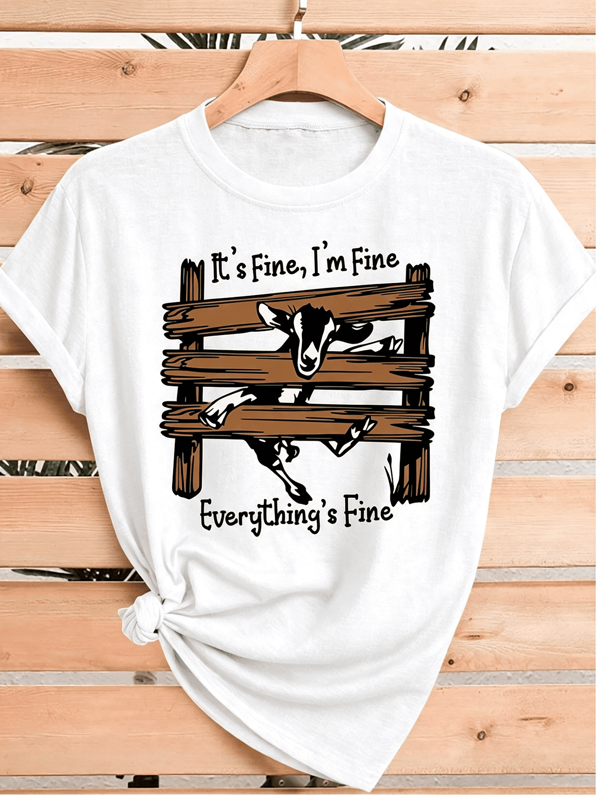 Unisex Funny Farm Goat Graphic T-Shirt It's Fine I'm Fine Everything's Fine Western Country Casual Short Sleeve Tee For Women Men