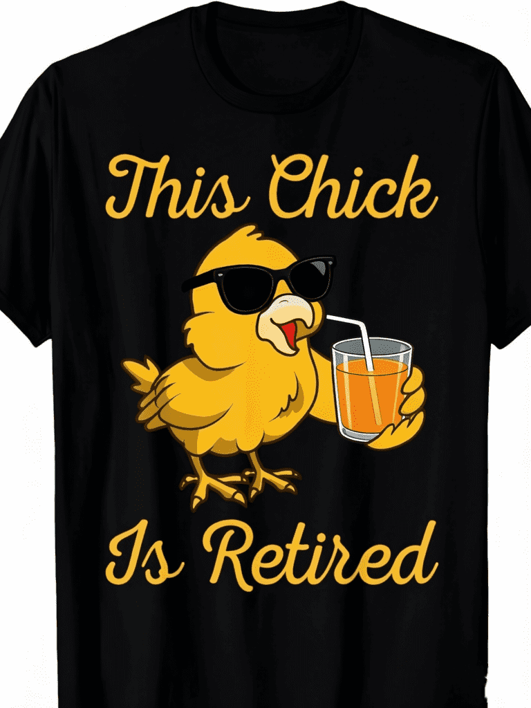 Unisex Funny Retirement Graphic T-Shirt, This Chick Is Retired Rooster Slogan Print, Oversized Round Neck Soft Anti-Shrink Casual Summer Tops, Retirement Gift For Teacher Nurse Lawyer