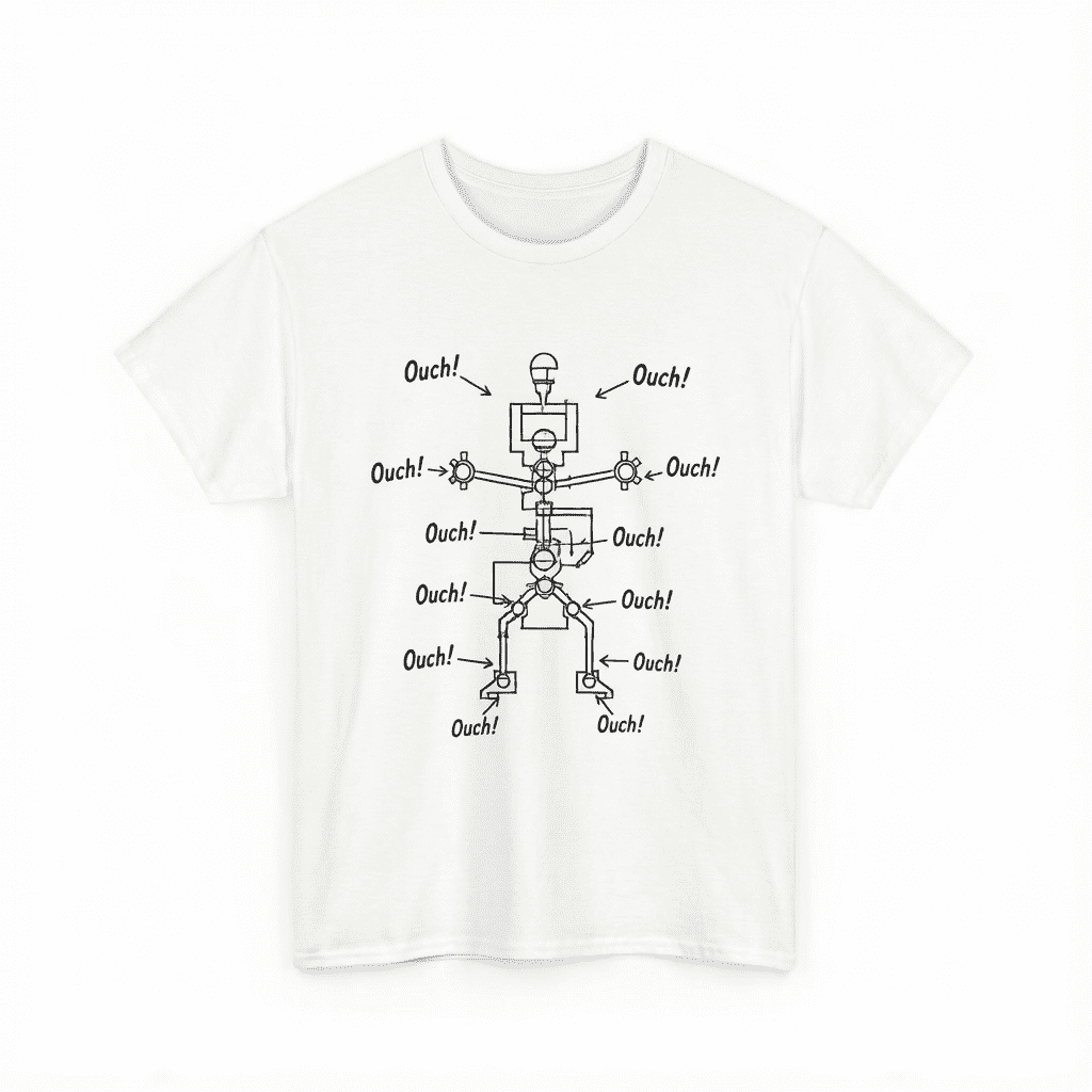 Unisex Funny Stickman Graphic T-Shirt, Ouch Ouch Ouch Full Body Pain Humor Crew Neck Casual Novelty Tee for Men Women