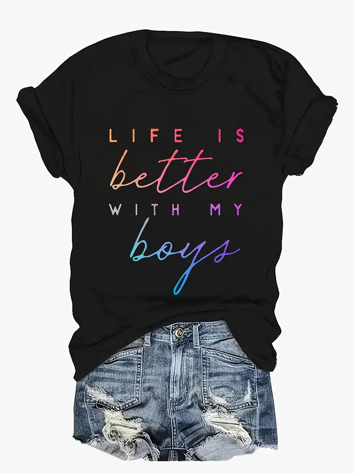 Unisex Mom Life Gradient Graphic T-Shirt Life Is Better With My Boys Mother Son Casual Short Sleeve Tee