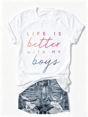 Unisex Mom Life Gradient Graphic T-Shirt Life Is Better With My Boys Mother Son Casual Short Sleeve Tee