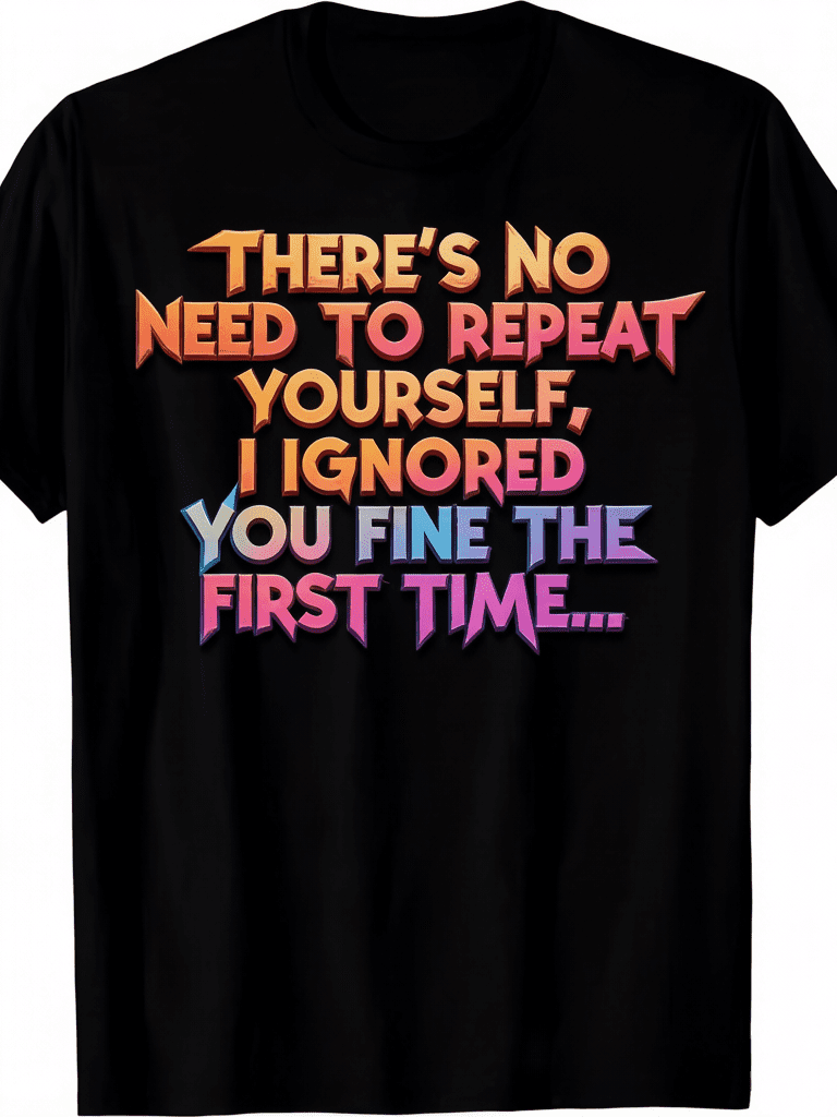 Unisex Retro Sarcastic Graphic T-Shirt, Funny "No Need to Repeat I Have Ignored" Slogan Crew Neck Tee, Machine Washable Casual Top for Men Women