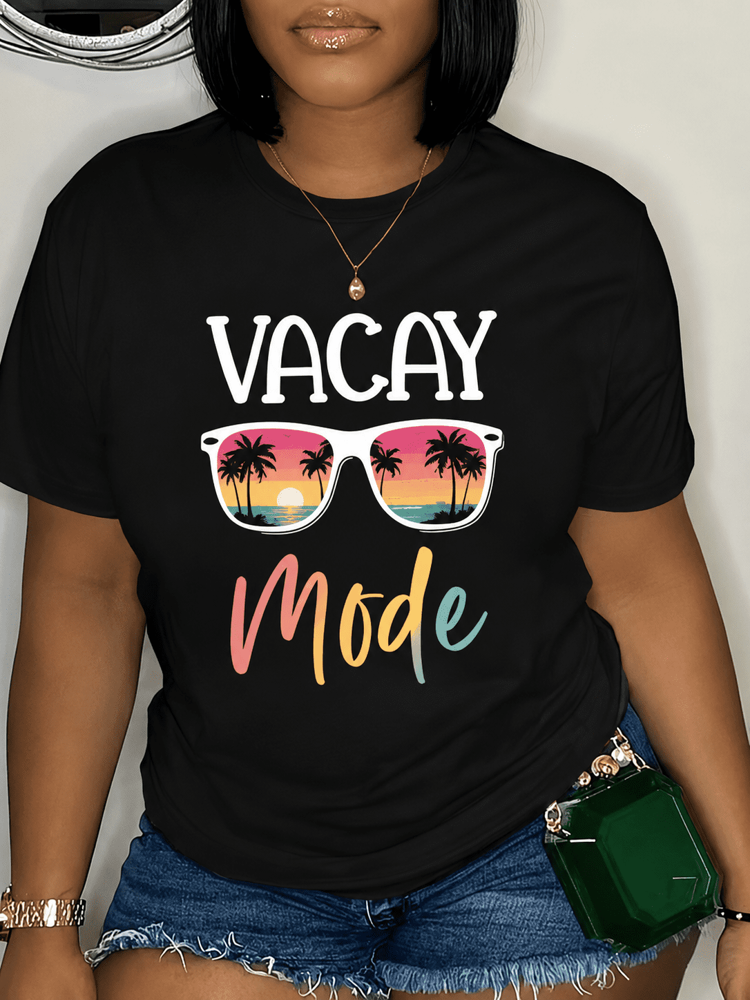 Vacay Mode Beach Sunglasses Graphic T-Shirt for Women Summer Vacation Casual Short Sleeve Tee