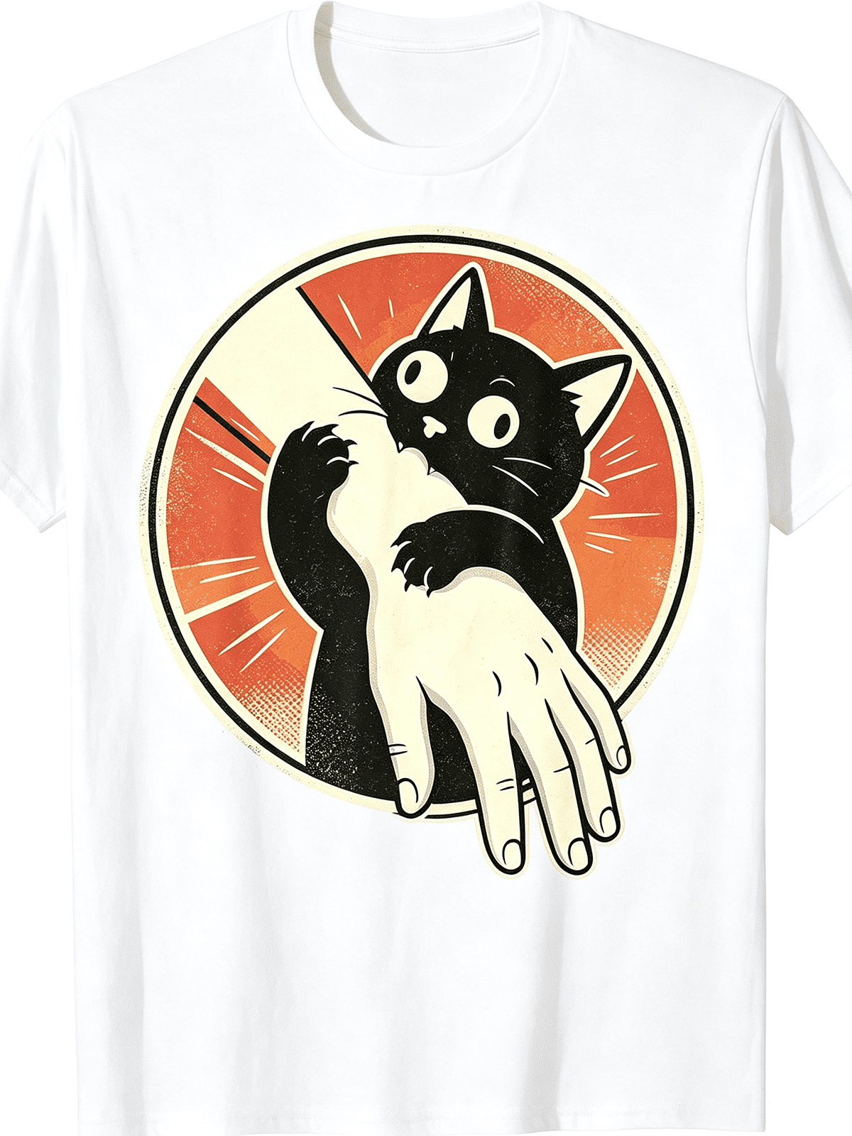 Vintage Retro Black Cat Biting Hand Funny Kitten Cartoon Graphic T-Shirt