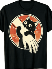 Vintage Retro Black Cat Biting Hand Funny Kitten Cartoon Graphic T-Shirt